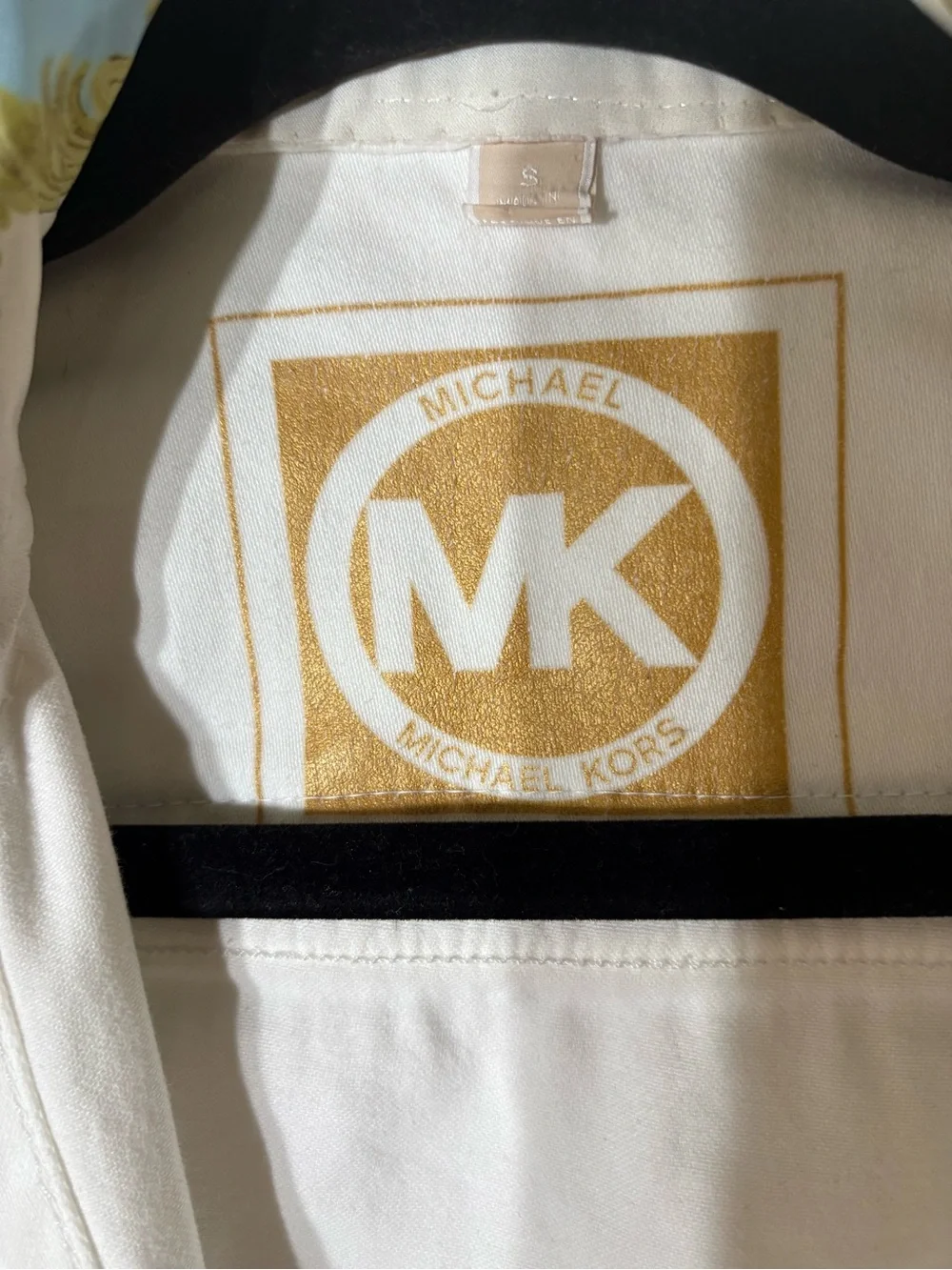 Michael Kors White Denim Jacket with Pastel Pink & Light Blue Embroidered Back